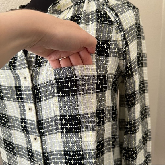 NWT Anthropologie Pilcro Wool Blend Breezy Plaid Button Up Shirt Yellow Black - Picture 7 of 16